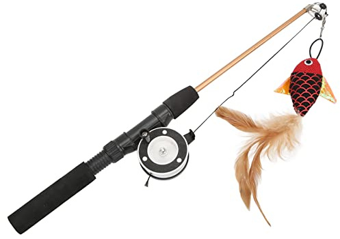 Kattleksaker, naturtrogen fiskdesign Fiskspö Kattleksak för att sparka för att bita Röd fisk + fiskespö