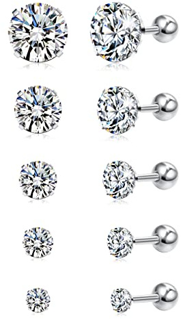 ORAZIO 5 Paar Zirkonia Hypoallergen Ohrstecker für Damen Herren Mädchen Statement Knorpel Fashion Chirurgenstahl Helix Ohrringe