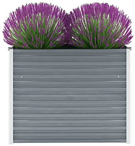 Mogou Garten-Hochbeet, Palettenrahmen, Hochteich, Gemüsebeet, Kräuterregal Balkon, Blumenbeet, Kräuterspirale, Tomatenbeet, Pflanzhochbeet, Verzinkter Stahl 100x40x77 cm Grau