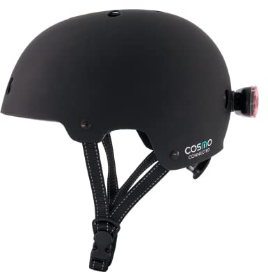 Cosmo Connected - Cosmo Evasion - Casque Intelligent Vélo et Trottinette Taille Adulte, Homme et Femme - Détection des Chutes, Feux de Freinage Automatiques - Matte Black, L/XL