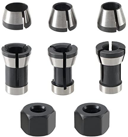 OTOTEC 8 Stück Oberfräsen-Bit-Spannzange mit Schraubenmuttern, elektrischer Oberfräsen-Klemmadapter, 6 mm, 6,35 mm, 8 mm für Graviermaschine