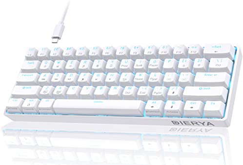 DIERYA 60% Mechanical Keyboard, DK61se Wired Gaming Keyboard with Red Switches,Monochrome RGB Backlit Ultra-Compact 61 Keys Mini Office Keyboard for Windows Laptop PC Gamer Typist(White)