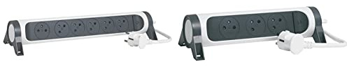 Legrand - Rallonge multiprise rotative avec 6 Prises de Courant Surface & Rallonge multiprise rotative avec 3 Prises de Courant Surface et Interrupteur avec Cordon 1,5m - Blanc et Gris foncé