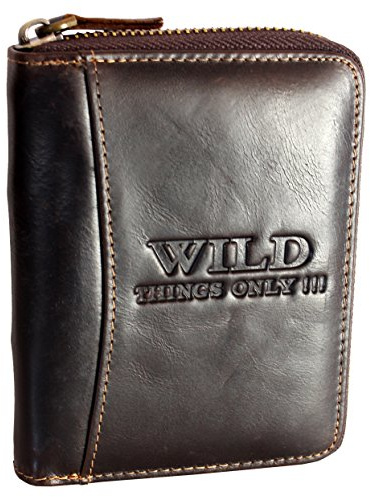 WILD THINGS ONLY !!! Herren Geldbörse aus Echt-Leder mit RFID Schutz | umlaufender Reißverschluss, sicheres Portmonnee (Hochformat, Braun)