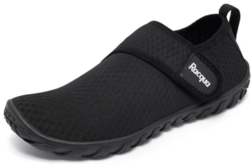 Racqua Wasserschuhe Schwimmschuhe Damen Strandschuhe Herren Badeschuhe Mit Klettverschluss Schwimmen Strandschuhe Frauen Barfuss Schnelltrocken Wasserschuhe Unisex Schwarz EU35