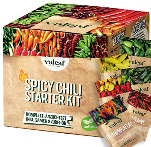 valeaf Chili Starter Set I Chili Anzuchtset m. Chilisamen I Chili Geschenkset I Chilli Zucht Set I Chili Pflanzen züchten I Chili Anzuchtset I Pflanzensamen Chili Set I Chili Samen Garten Geschenk
