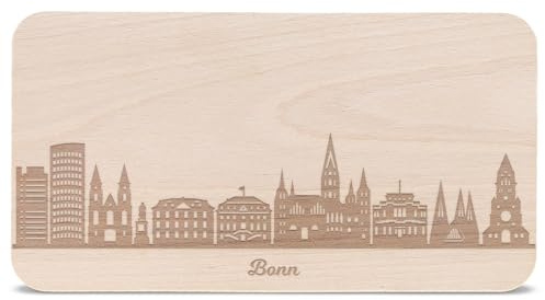 GRAVURZEILE Frühstücksbrettchen mit Gravur - Skyline Bonn - Holz Schneidebrett Vesperbrett Brotzeitbrett - Geschenk für Stadtverliebte - Ideal auch als Souvenir