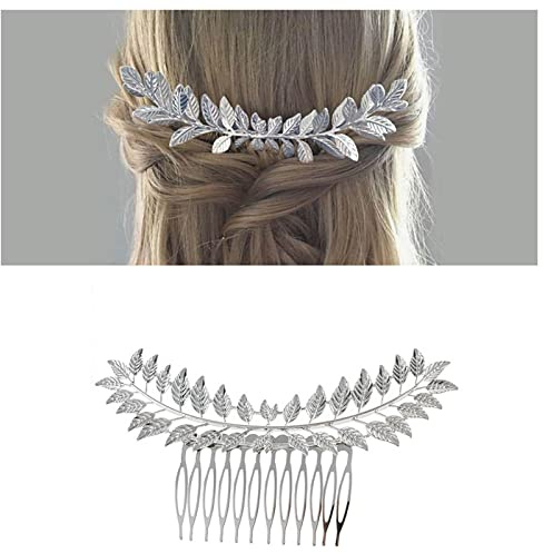 Inilbran Boho Blatt Haarkamm Silberblatt Braut Haarkamm Haarspange Olivenzweig Haarkämme Kopfbedeckung Vintage Blatt Kopfbedeckung Kamm für Frauen Brautjungfer Hochzeit Haarschmuck