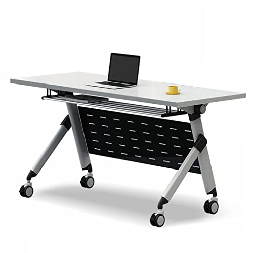 GUINJO Klappbarer Konferenztisch, Flip Top Mobile Trainingstisch mit Bescheidenheit und abschließbaren Rollen, Tischplatte aus Holz, Metallrahmen (Color : White, Size : 120 * 40 * 75cm)