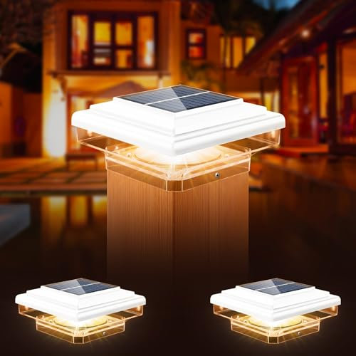 kefflum Lámparas de Columna Solar Al Aire Libre Lámparas de Tapa de Columna Solar, LED Ip65 Impermeables Lámpara de Jardín de para Jardines Patios y Bordes de Carreteras