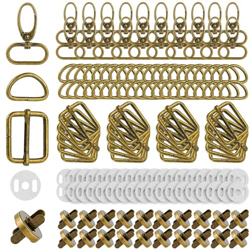 HOLDLEAF 140 Stücke Metall Drehbar Karabinerhaken D-Ringe Metall Schnallen Schieber Magnetknöpfe Set