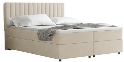 PANDA MÖBEL Homesy Everest Boxspringbett 160 x 200 cm Doppelbett mit hochwertiger Bonell-Matratze incl Topper, Polsterbett mit Bettkasten, Schlafzimmer, Bequem, Modern, Stilvoll