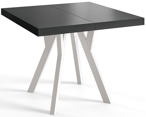 AlpiMeble Quadratischer Esstisch ausziehbar – Moderner Wohnzimmertisch und Küchentisch – Tisch mit Holzbeinen, stabile Konstruktion, Durchmesser 100-200 cm - Farbe Schwarz - Kollektion Rico