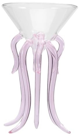 PRETYZOOM Octopus Glass Cocktail Glasses Set High Borosilicate Glass Stemware Pink Unique Glassware for Party and Wine Serving
