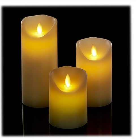 Relaxdays LED Kerzen, 3er Set, mit Timerfunktion & beweglicher Flamme, flammenlose Kerzenlichter, elektronisch, creme