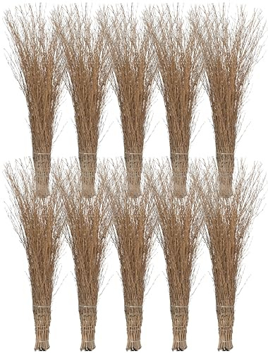 Agrarflora Bambusbesen Spar Set - Stallbesen aus Bambusreisig - Reisigbesen mit Kunststoff-Stielaufnahme - Strauchbesen, Hexenbesen, Reiserbesen - Kehrbesen für Haus & Garten - 10 Stück