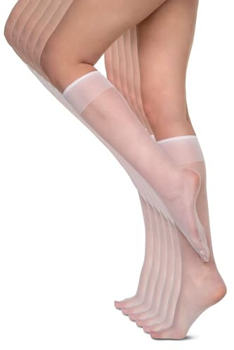 Annes styling damstrumpor knähöga 15 DEN tryckfritt ljus & bekvämt vardagligt slätt material en storlek sex par Sheena15, vit, one size