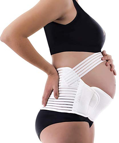 OHaGin Schwangerschaftsgürtel, Schwangerschaftsstützgürtel, Bauchband, Bauchstützgürtel, Bauch-Rücken-Stützbandage, Linderung von Rücken-, Becken- und Hüftschmerzen, Größe S, M, L oder XL, L weiß (