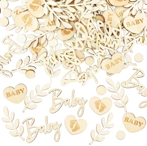 Scettar 120 piezas de confeti de madera para baby shower, decoración de mesa de baby shower, confeti de bebé para baby shower, fiesta de revelación de género