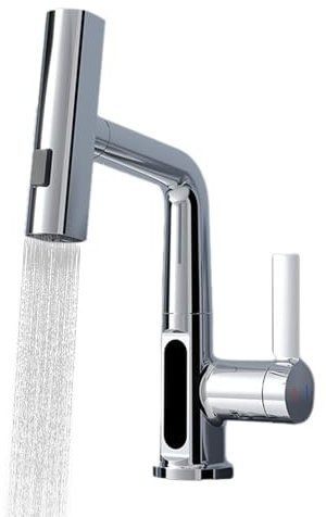 Wasserhahn mit Sprüher | Verstellbarer vertikaler und horizontaler Wasserhahn, Heiß- und Kaltwasserspender für Küchenspüle, Badezimmer-Waschbecken, öffentliche Waschbecken