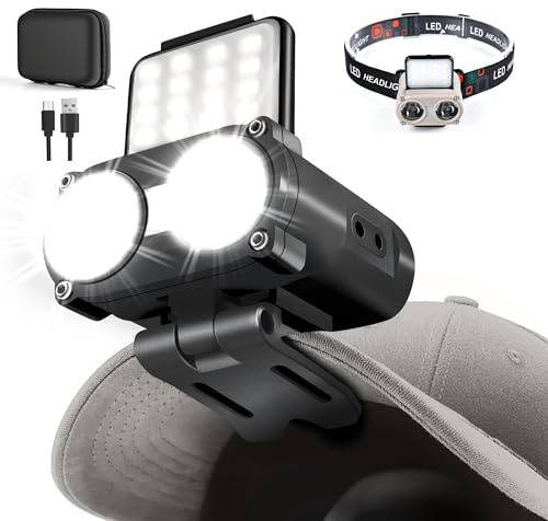 Hopedone LED Hard Hat Light, 800Lumens Rechargeable Dimmable Clip on Cap Lights, 180°Adjustable Hat Flashlight Headlamp Waterproof for Running, Camping, Hunting, Cycling (Black)