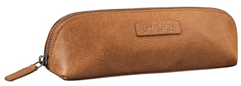 STILORD Alfons Kleines Federmäppchen Erwachsene Leder Stiftetasche federtasche klein ledermäppchen Schlampermappe Etui Echtes Leder Federmappe klein Farbe:Tropica - braun