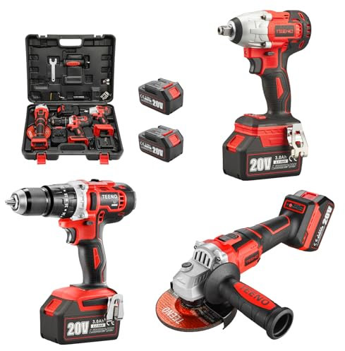 TEENO Werkzeugsatz 3-teilig (bürstenloser Akku-Schlagschrauber + Schlagbohrmaschine + bürstenloser Winkelschleifer) 20V 2 x 3Ah Batterie