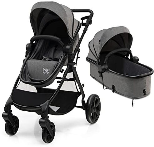 COSTWAY Passeggino Pieghevole per Bambini, Passeggino Convertibile 2 in 1 con Tettuccio e Schienale Rregolabili, Passeggiono per Neonati con cesto, per Bambini 6-36 mesi, Portata 15 kg