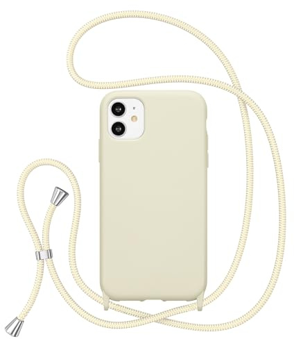 ZTOFERA Handykette Hülle Kompatibel mit iPhone 11, Liquid Silikon Handyhülle mit Umhängeband, Schutzhülle mit Band Kordel zum Umhängen Necklace Hülle für iPhone 11, Beige