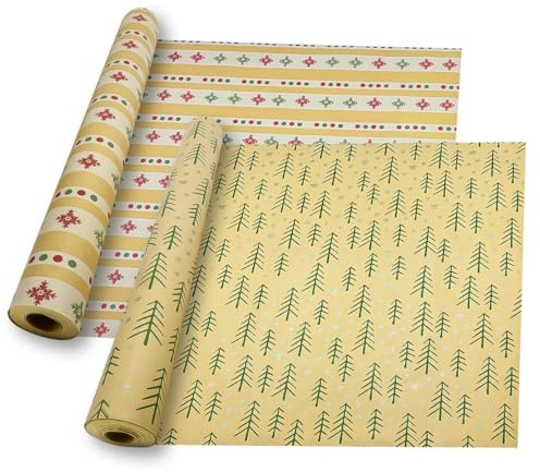 2 Rollen Weihnachts-Kraftpapier, 43 cm x 15 m, recycelbare Geschenkpapierrolle zum Verpacken von Weihnachtsboxen, Geburtstagsparty-Dekorationen