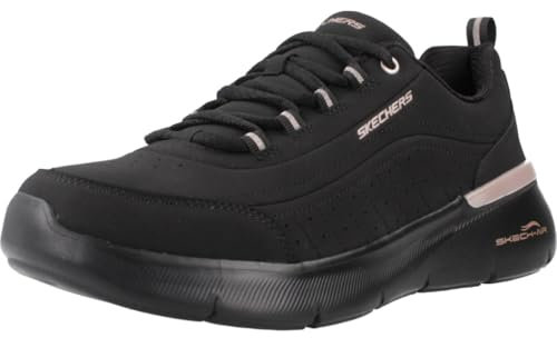 Skechers Duraleather Lace Up W Memory Foam Runners Womens Black/Rose Gold 7 (40)