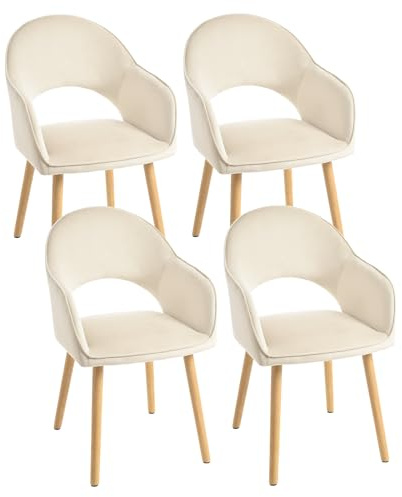 Goeurvant Esszimmerstühle 4er Set Holzbeine mit Armlehne Polsterstuhl Armlehnenstuhl Küchenstühle Stühle Esszimmer aus Wohnzimmerstuhl für Esszimmer Küche,Elfenbein