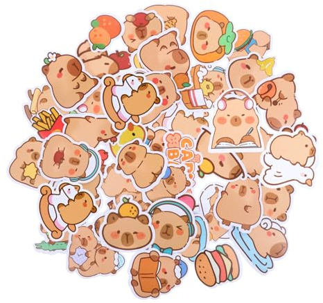 Capybara Lot de 100 autocollants en vinyle imperméable Motif animal de dessin animé Pour adultes, adolescentes, filles, bouteille d'eau, ordinateur portable, bagages, casque, scrapbooking, moto,