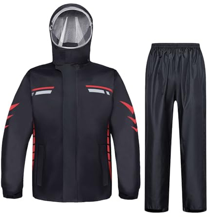 HuiYStar Combinaison de Pluie pour Homme,Veste et Pantalon Imperméables,Imperméable, Unisexe, pour Moto,Cyclisme,Vestes à Capuche avec Réflecteurs de Sécurité