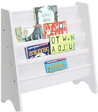 Youyijia 4 Layers Kids Bookshelf Wooden Book Shelf Kids Room Display Rack Kid Bookcas with Soft Canvas Suitable for Kids Room and Nursery White