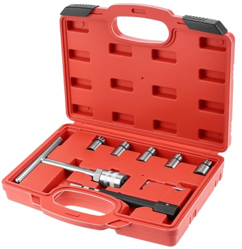 QWORK® Juego de 7 herramientas profesionales para limpiar inyectores, juego de herramientas de corte de asiento de inyector, removedor de carbono con funda de transporte