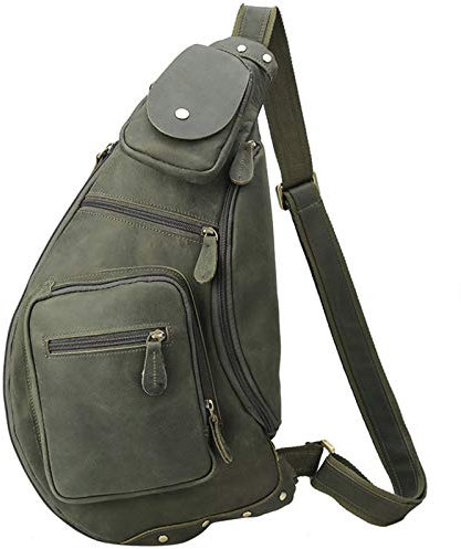 BHBYAFASH Crossbody Brusttasche, Crossbody Tasche Männer Leder Sling Tasche Brusttasche Schulter Rucksack Vintage Mehrzweck Anti Diebstahl Business Casual Outdoor Reisen(Grün)