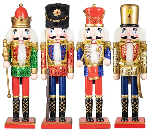 KI Store 4pezzi Schiaccianoci di Natale da 30 cm, per Natale, in legno decorazione per feste, scrivania, piccolo regalo (shinny, 30cm)