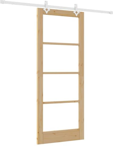 vidaXL Juego de Puertas Corredizas 'Orkdal'Natural y Blanco de Madera Sólida con Hardware Completo para Uso Interior 83X202 cm Diseño Moderno Pasillos Salas de Estar Dormitorios Puerta Interior de M