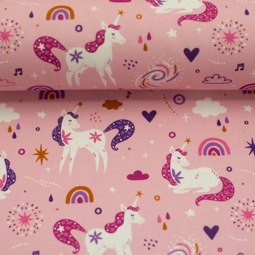 Baumwollstoff Kinder Motive Meterware – 100 % Baumwolle – 147 cm breit – Öko-Tex Standard 100 – ideal für Schultüten, Kinderkleidung, Kissen, Deko – ab 50 cm (Einhörner, rosa)