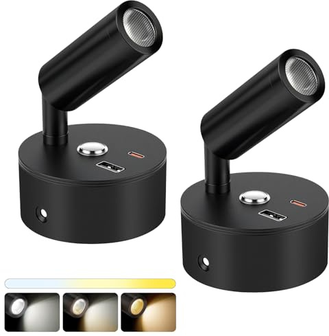 AOOTE LED-spotlights, 2 st LED camping bil svanhals, lä, 12 V campingbil, touch-dimmer och 3 färgtemperatur med USB- och typ-C-laddare