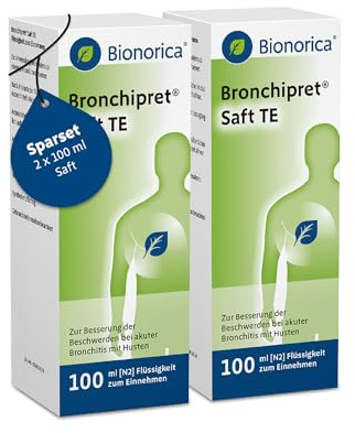 Bronchipret® Saft TE im Sparset 2 x 100ml – 3-fach Effekt gegen Husten, festsitzenden Schleim und Entzündung in den Bronchien, pflanzliche Thymian-Efeu-Kombination, für Kinder ab 1 Jahr, zuckerfrei