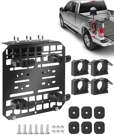 Multifunctional Flag Mount/Shovel Holder for Truck Bed, Punch-Free Shovel & Flagpole Holder With 4 Rubber Quick-Release Clips (Fits Handle Diameters 1-1/7'' to 1-3/7''), Suitable for Trucks, Trailers