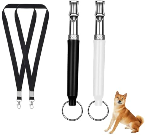 SGERUFZ 2 Pezzi Fischietto Ultrasuoni per Cani Fischietto Silenzioso ad Alta Frequenza per Addestramento e Richiamo (Nero + Bianco)