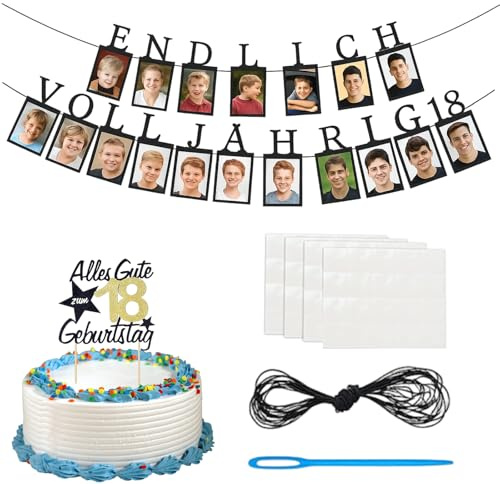 Deko 18. Geburtstag Junge, 18. Geburtstag Junge Deko für Momente Von 1 Bis 18 Jahren Festhalten, Inkl 18 Fotorahmen Karten, 3 Klebepunkten, 5m Schnur und Tortenkart