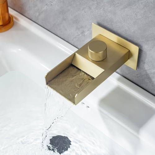 XDSMB Robinet Lave Main Eau Froide G1/2 Mural Mitigeur Lavabo Salle de Bain Cascade de Laiton,Or Brossé