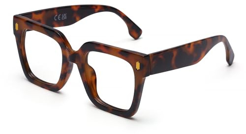 DOOViC Lesebrille Großes Gestell 1.75 Blaulichtfilter Damen mit Übergröße Schildpatt Eckig Rahmen Breiter Bügel Brille mit Stärke