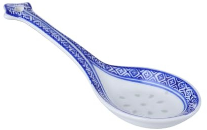 BESPORTBLE Cuillère à Soupe en Céramique Bleue et Blanche Style Chinois Grosse Louche à Long Manche Ustensile Cuisine Asiatique Traditionnel 1 Pièce pour Soupe et Plats Mijotés