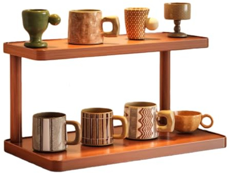2-stöckiges Tassenregal aus Holz, Kaffeestation-Organizer für Küche & Bad | Platzsparender Küchenorganizer, Kosmetik-Organizer, für Waschtisch & Arbeitsplatte, Schnellmontage