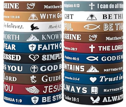 CATZUM 20 Braccialetti Motivazionali in Silicone, Gomma con Versi Biblici, Braccialetti della Bibbia e con Gesù, Elastici d'Ispirazione per Scuola, Insegnante, Squadra, Festa, Natale, Pasqua